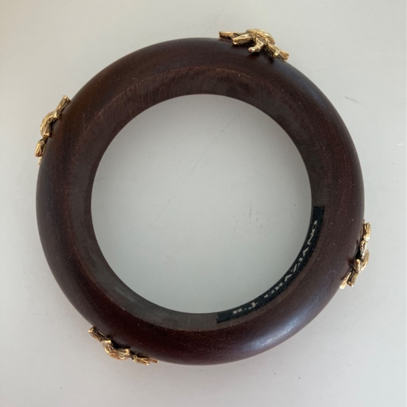 Rare R.J. Graziano CELESTIAL Mahagony Wood Style Bangle w Gold Plated SUN Motive - Picture 3 of 5